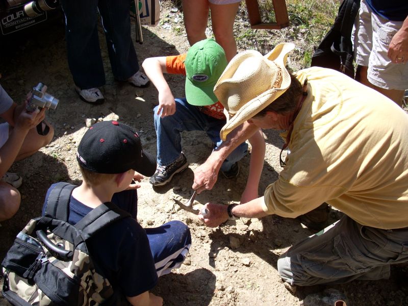 teaching the little ones to collect fossil