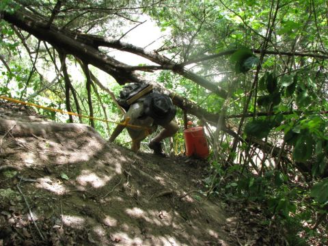 Bob making the steep climb up