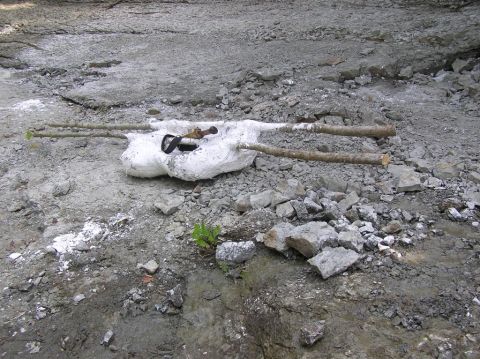 Eotrachodon orientalis dinosaur skull jacket, intended to be hauled out, but it was too heavy to carry.