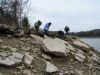 Collecting fossils along the lake shore.