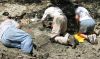 Greg, James and Becky excavating Eotrachodon orientalis dinosaur bones